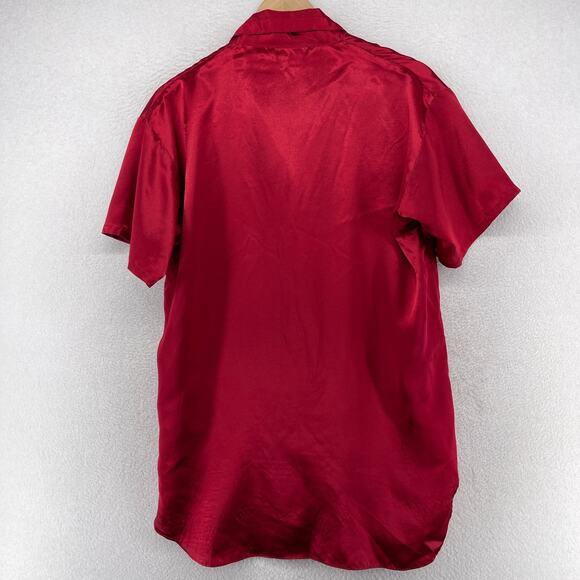 VICTORIA SECRET Top XS Satin Pajama Sleep Shirt Button Up Short Sleeve Red - Picture 2 of 12